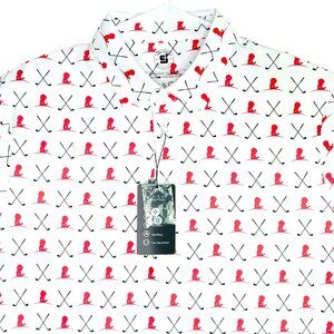 Coby Stevens St Jude’s Logo All Over Print Men Performance Golf Polo White Small